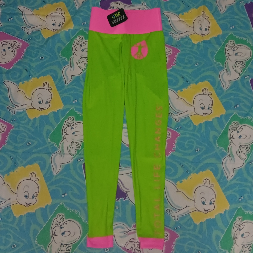 New TLC Total Life Changes Neon Pink Green Leggings Workout Training Gym